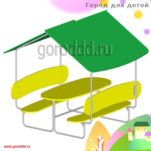 Стол со скамьями и навесом «Почемучка» для детской площадки